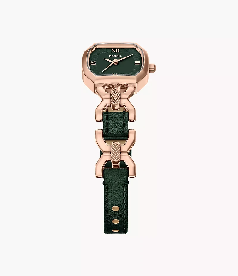 Harlow 22mm Three-Hand Green Leather and Rose Gold-Tone Stainless Steel Watch