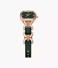 Harlow 22mm Three-Hand Green Leather and Rose Gold-Tone Stainless Steel Watch