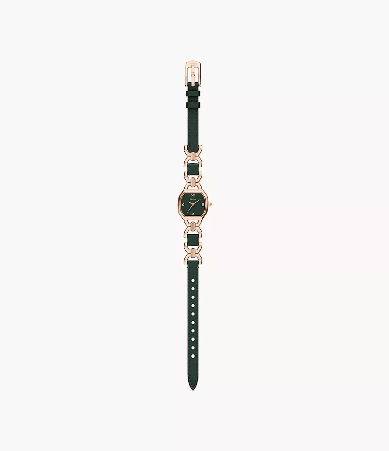 Harlow 22mm Three-Hand Green Leather and Rose Gold-Tone Stainless Steel Watch