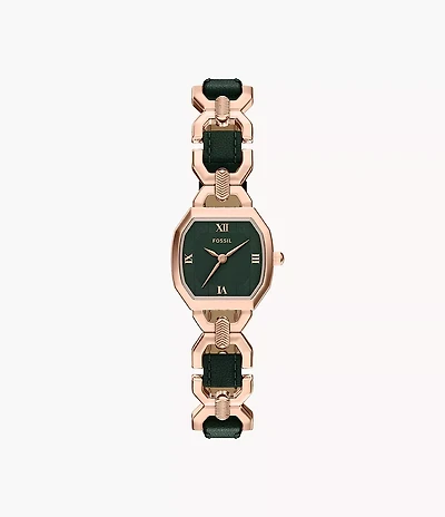 Harlow 22mm Three-Hand Green Leather and Rose Gold-Tone Stainless Steel Watch
