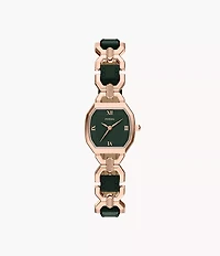 Harlow 22mm Three-Hand Green Leather and Rose Gold-Tone Stainless Steel Watch