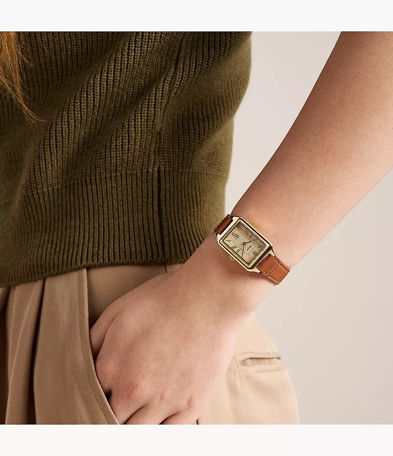 Raquel 23mm Three-Hand Date Medium Brown Leather Watch