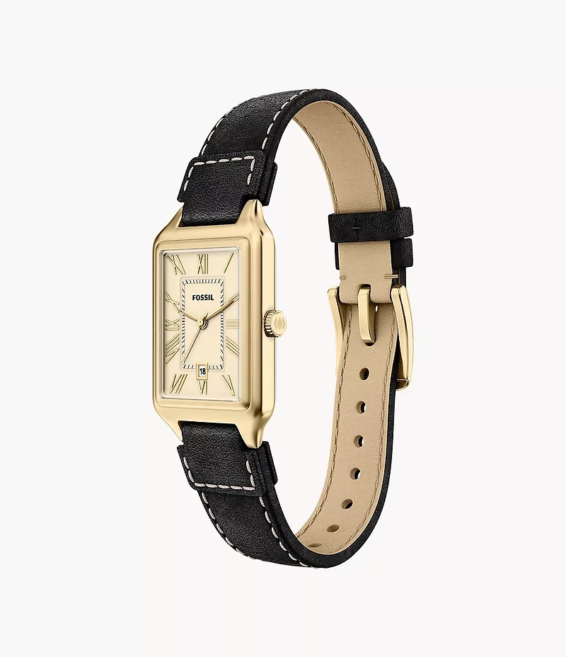 Raquel 23mm Three-Hand Date Black Leather Watch