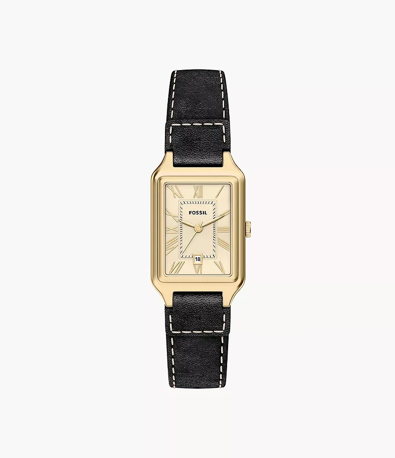 Raquel 23mm Three-Hand Date Black Leather Watch