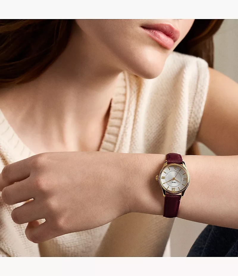 Gilmore 28mm Three-Hand Red Leather Watch
