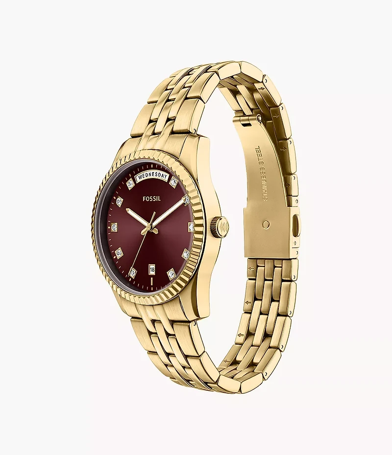 Scarlette 34mm Three-Hand Day-Date Gold-Tone Stainless Steel Watch