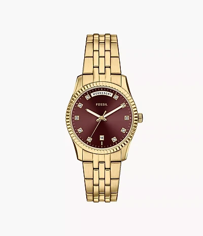Scarlette 34mm Three-Hand Day-Date Gold-Tone Stainless Steel Watch