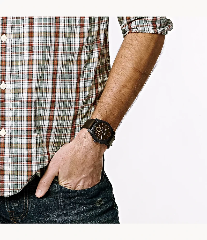 Machine Mid-Size Chronograph Brown Leather Watch
