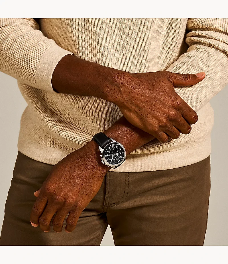 Grant Chronograph Black Leather Watch