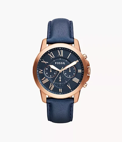 Grant Chronograph Navy Leather Watch