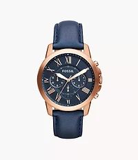 Grant Chronograph Navy Leather Watch