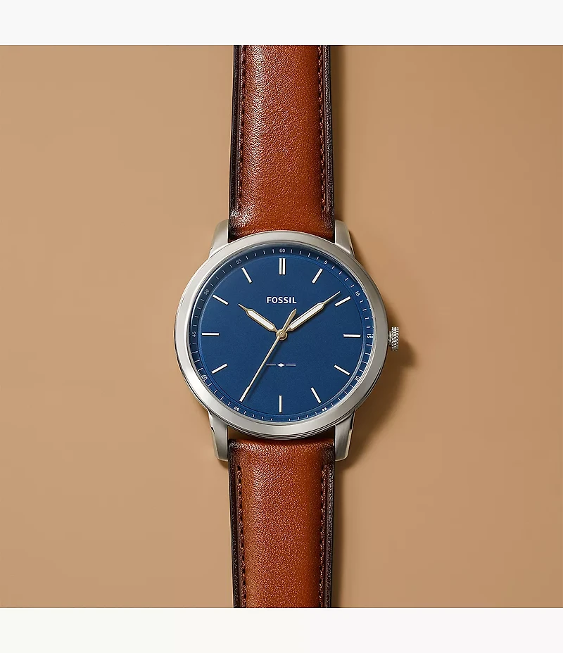 Minimalist Slim Three-Hand Light Brown Leather Watch