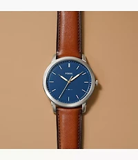 Minimalist Slim Three-Hand Light Brown Leather Watch