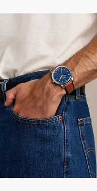 Minimalist 44mm Three-Hand Light Brown Leather Watch