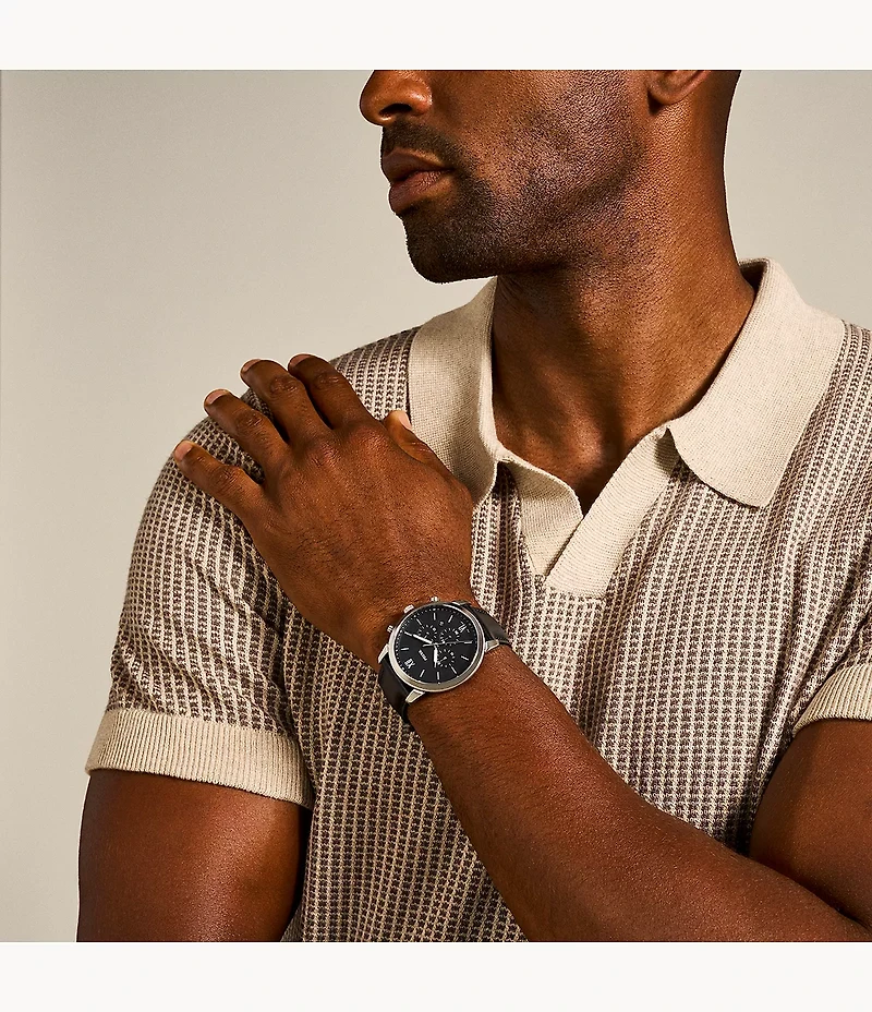 Neutra Chronograph Black Leather Watch