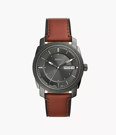 Machine Three-Hand Date Brown Leather Watch