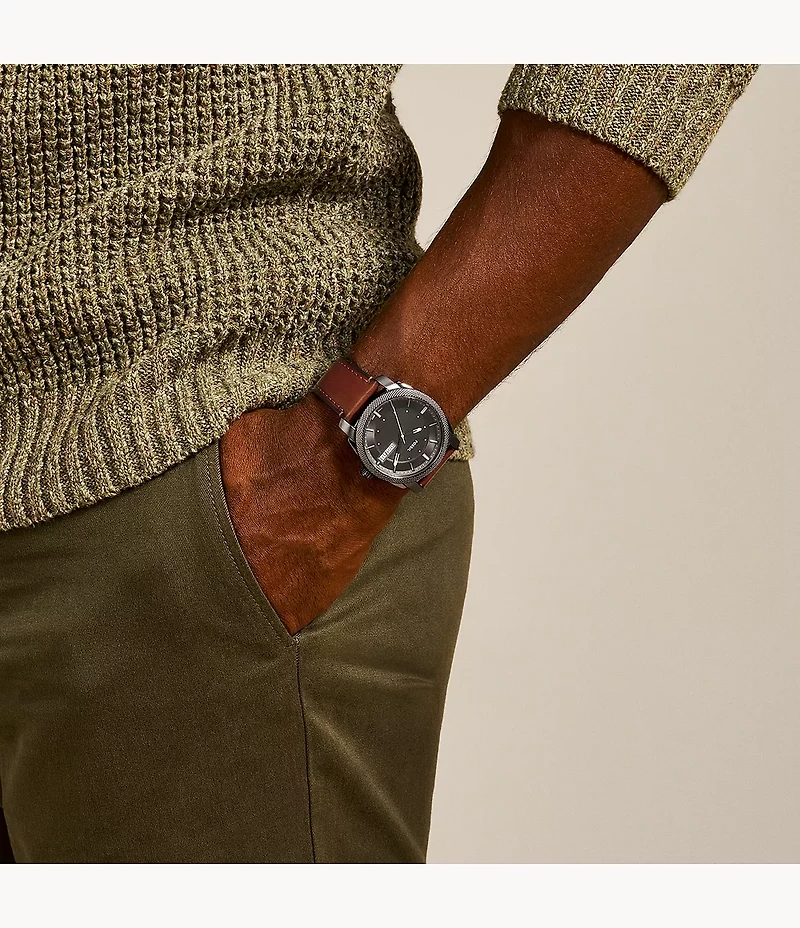Machine Three-Hand Date Brown Leather Watch