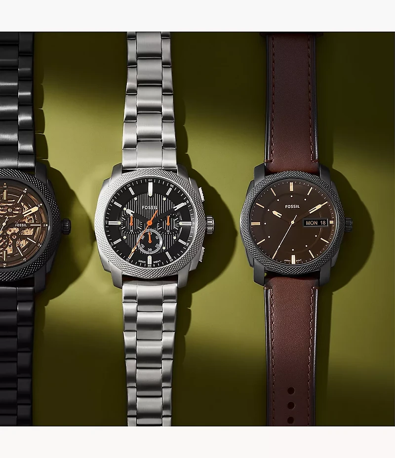 Machine Three-Hand Date Brown Leather Watch