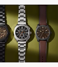 Machine Three-Hand Date Brown Leather Watch