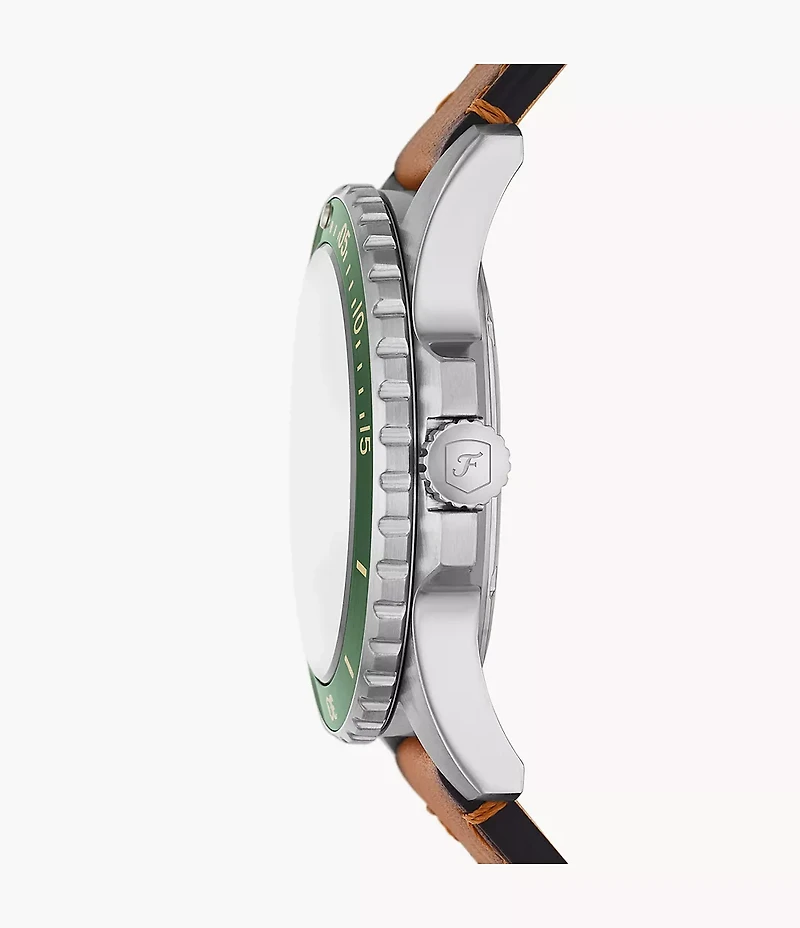 Fossil Blue Dive Three-Hand Date Tan LiteHide™ Leather Watch