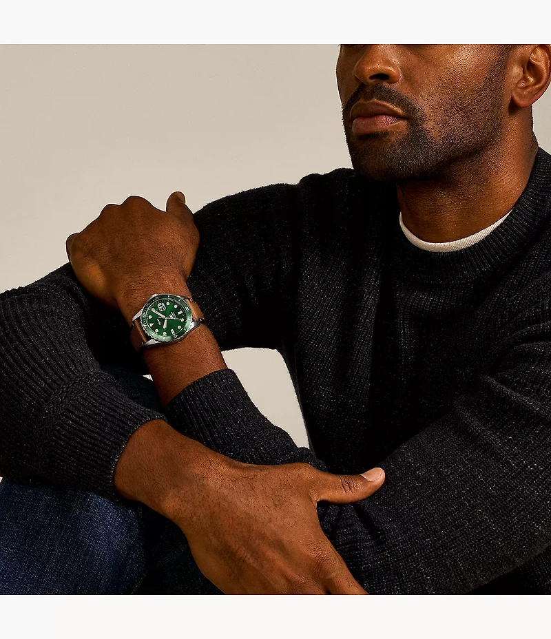 Fossil Blue Dive Three-Hand Date Tan LiteHide™ Leather Watch