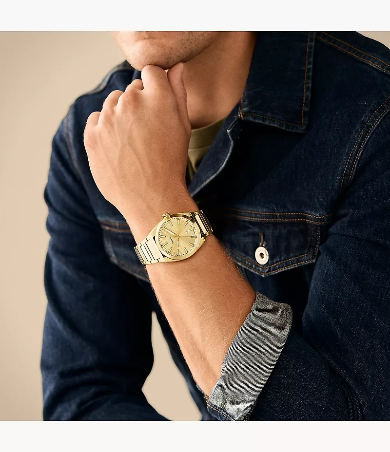 Everett Three-Hand Date Gold-Tone Stainless Steel Watch