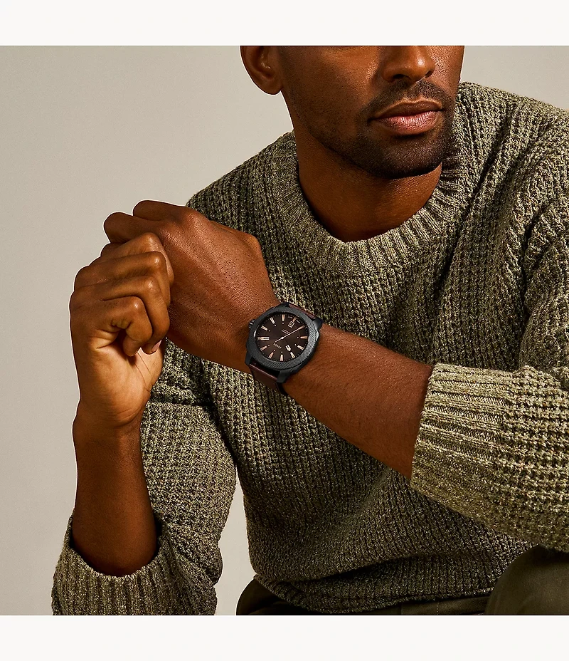Machine Three-Hand Date Dark Brown LiteHide™ Leather Watch