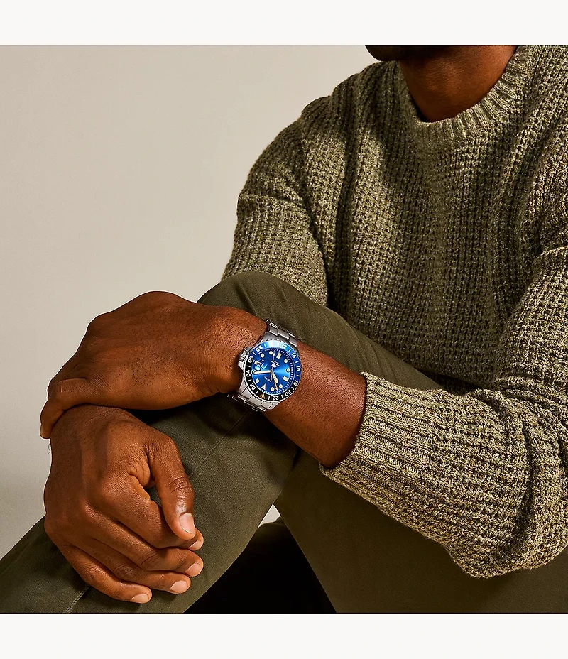 Fossil Blue GMT Stainless Steel Watch