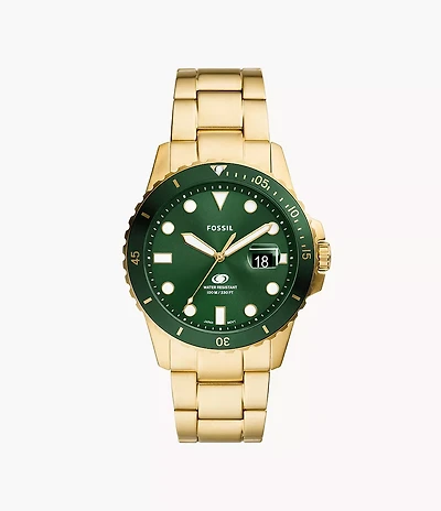 Fossil Blue Dive 42mm Three-Hand Date Gold-Tone Stainless Steel Watch