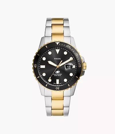 Fossil Blue Dive 42mm Three-Hand Date Two-Tone Stainless Steel Watch