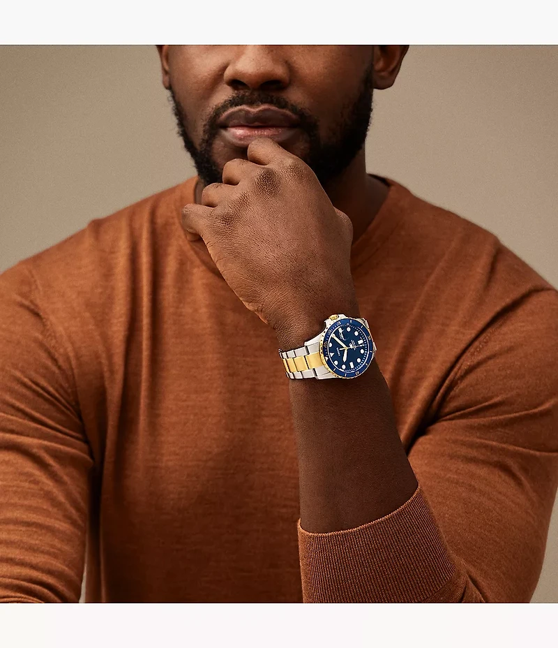 Fossil Blue Dive Three-Hand Date Two-Tone Stainless Steel Watch