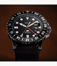 Fossil Blue GMT 46mm Black Silicone Watch