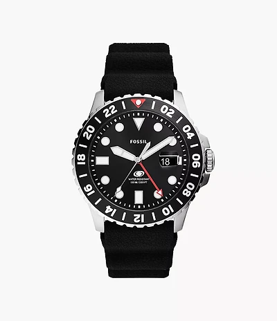 Fossil Blue GMT 46mm Black Silicone Watch