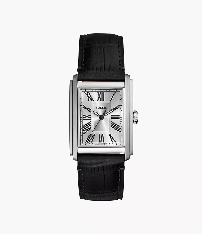 Carraway 30mm Three-Hand Black Croco Leather Watch