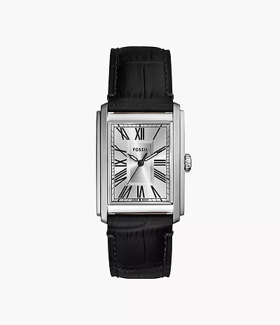 Carraway 30mm Three-Hand Black Croco Leather Watch