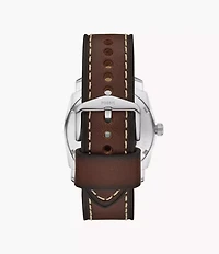 Machine Three-Hand Date Brown Leather Watch and Bracelet Set