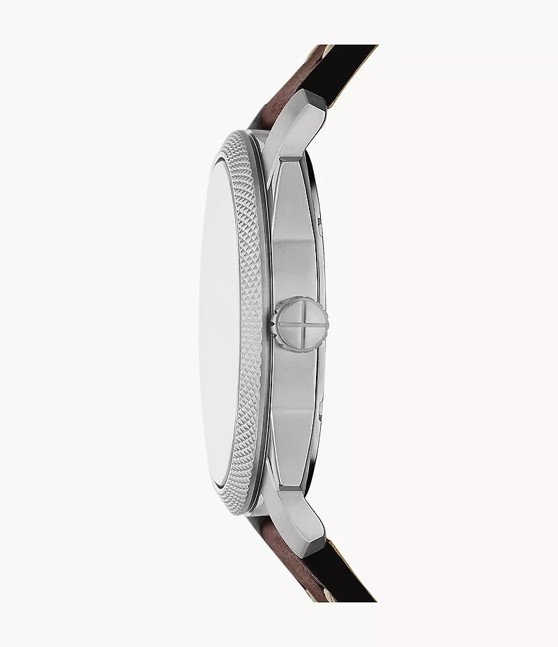 Machine Three-Hand Date Brown Leather Watch and Bracelet Set