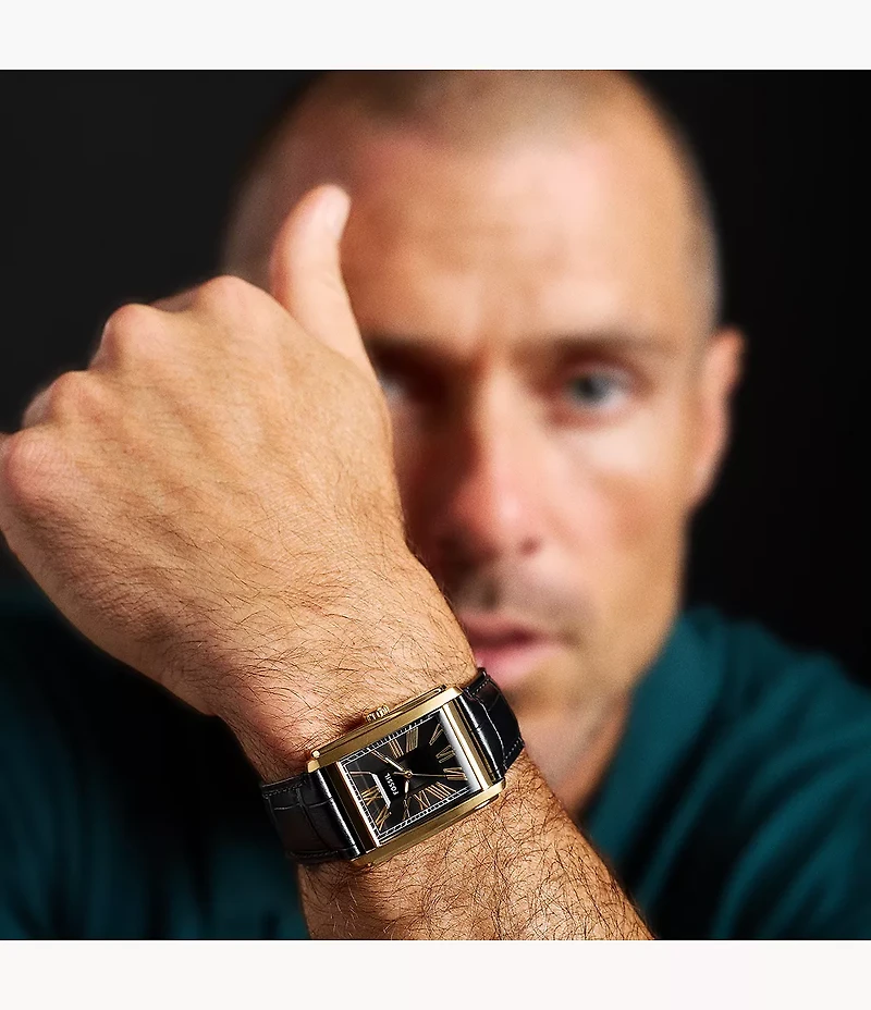 Carraway Three-Hand Black Croco Leather Watch