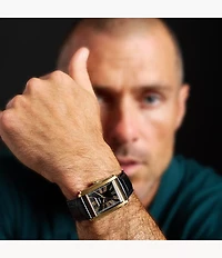 Carraway Three-Hand Black Croco Leather Watch