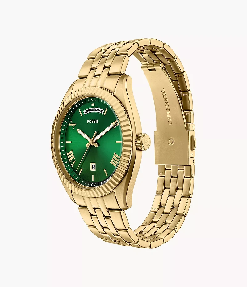 Campbell Three-Hand Day-Date Gold-Tone Stainless Steel Watch