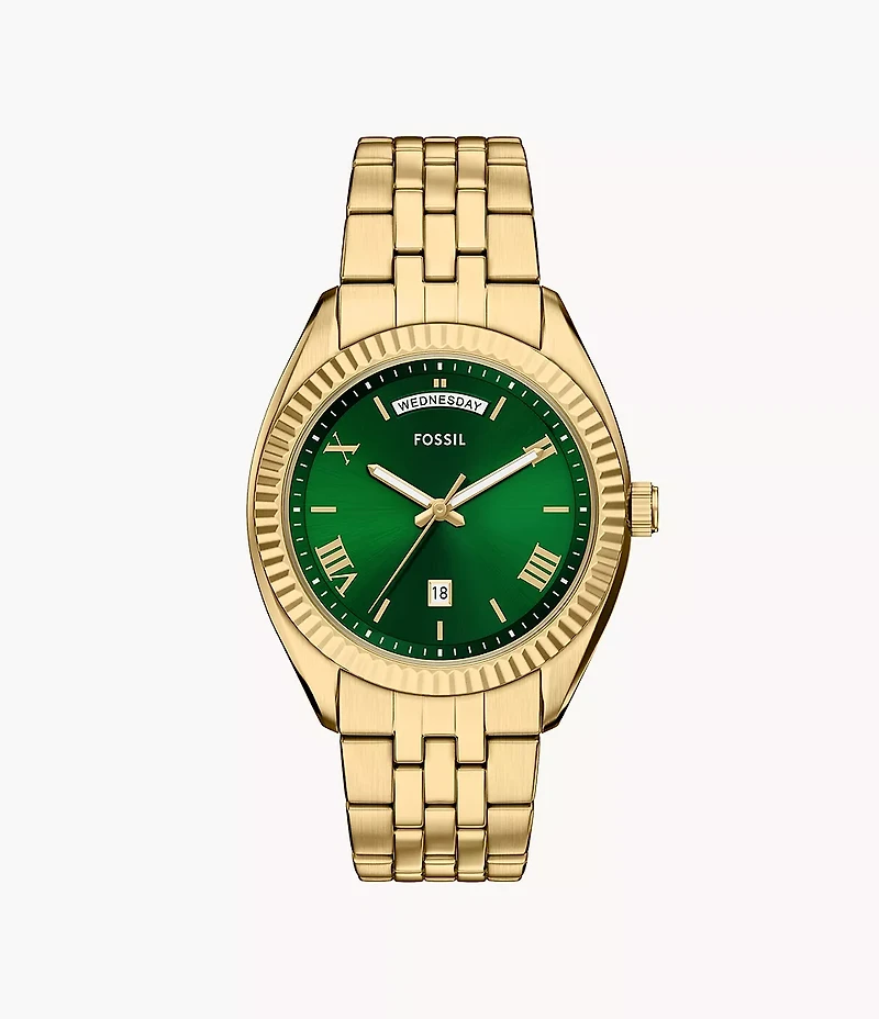 Campbell Three-Hand Day-Date Gold-Tone Stainless Steel Watch