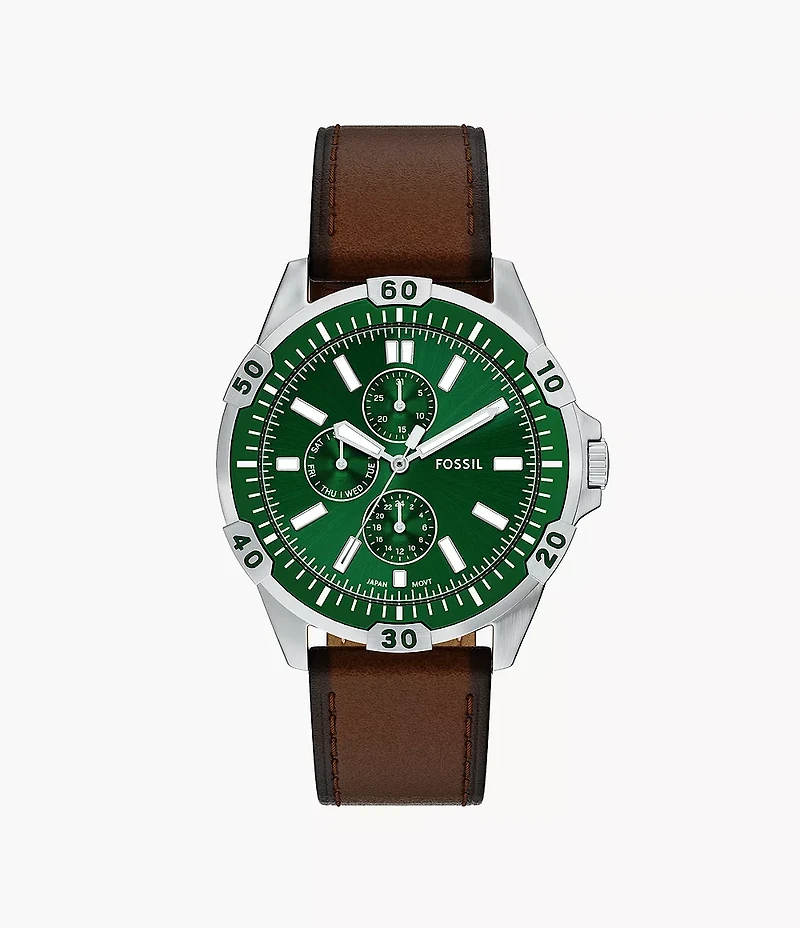 Garrett Multifunction Brown Leather Watch