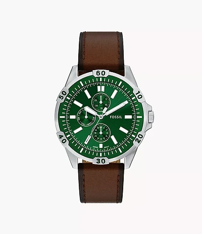 Garrett Multifunction Brown Leather Watch