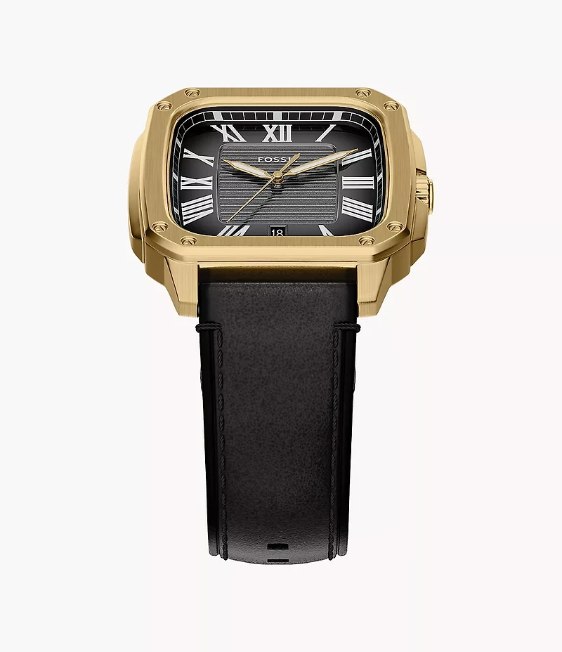Crosby Three-Hand Black Leather Watch
