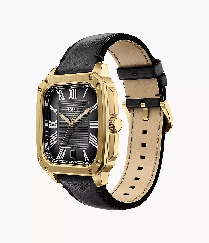 Crosby Three-Hand Black Leather Watch