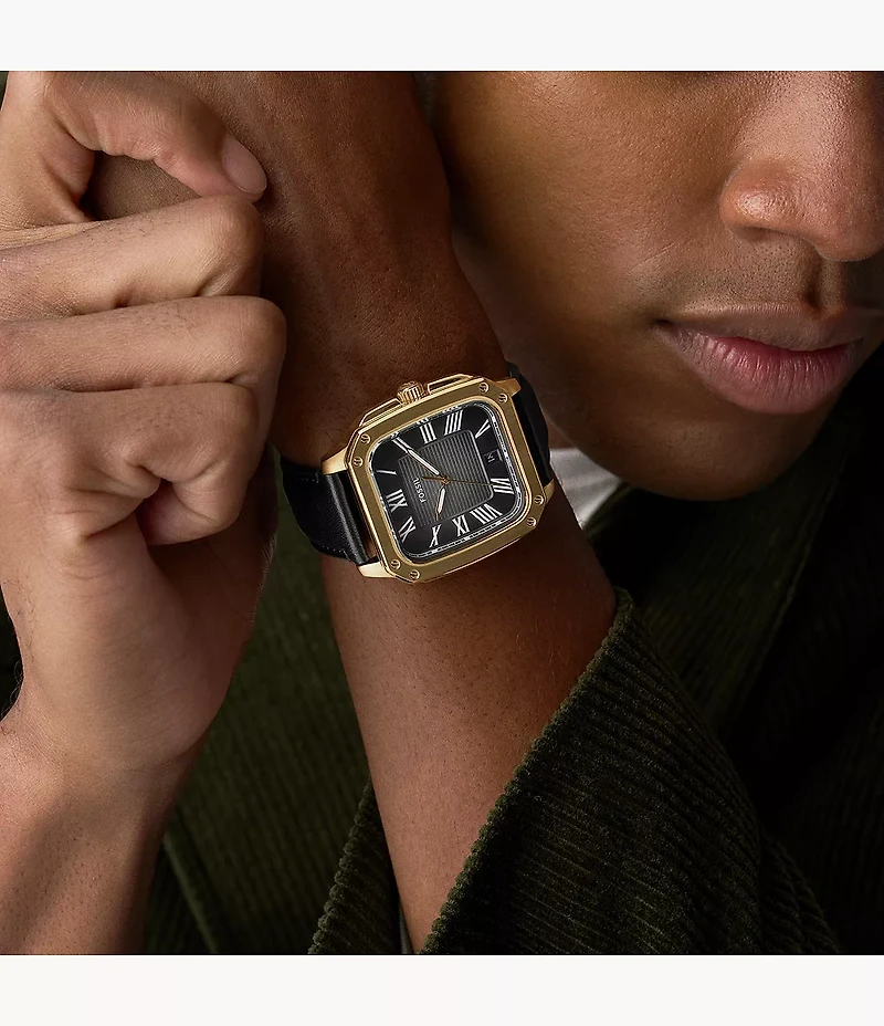 Crosby Three-Hand Black Leather Watch