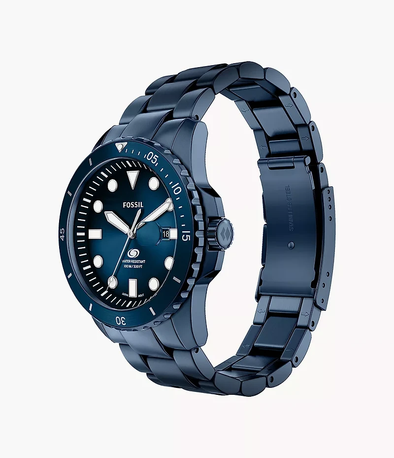 Fossil Blue Dive Three-Hand Navy Stainless Steel Watch