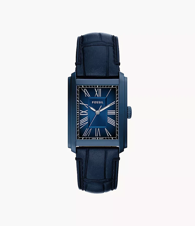 Carraway Three-Hand Navy Croco Leather Watch