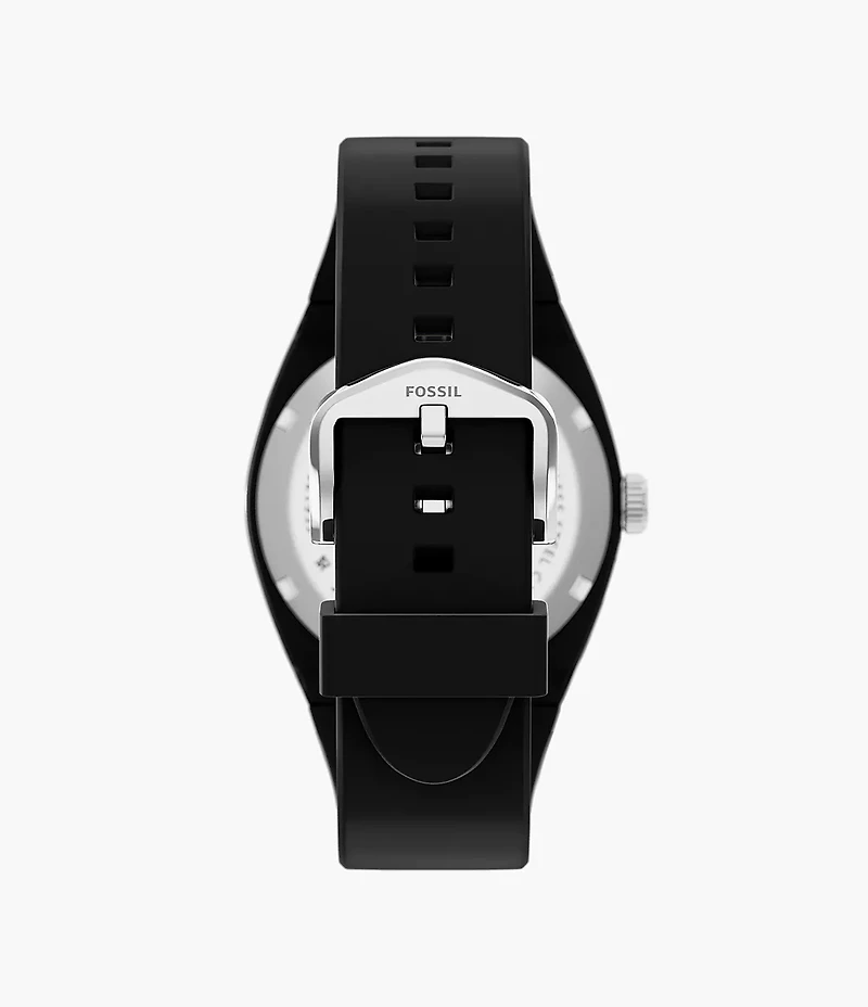 Everett Three-Hand Black Silicone Watch