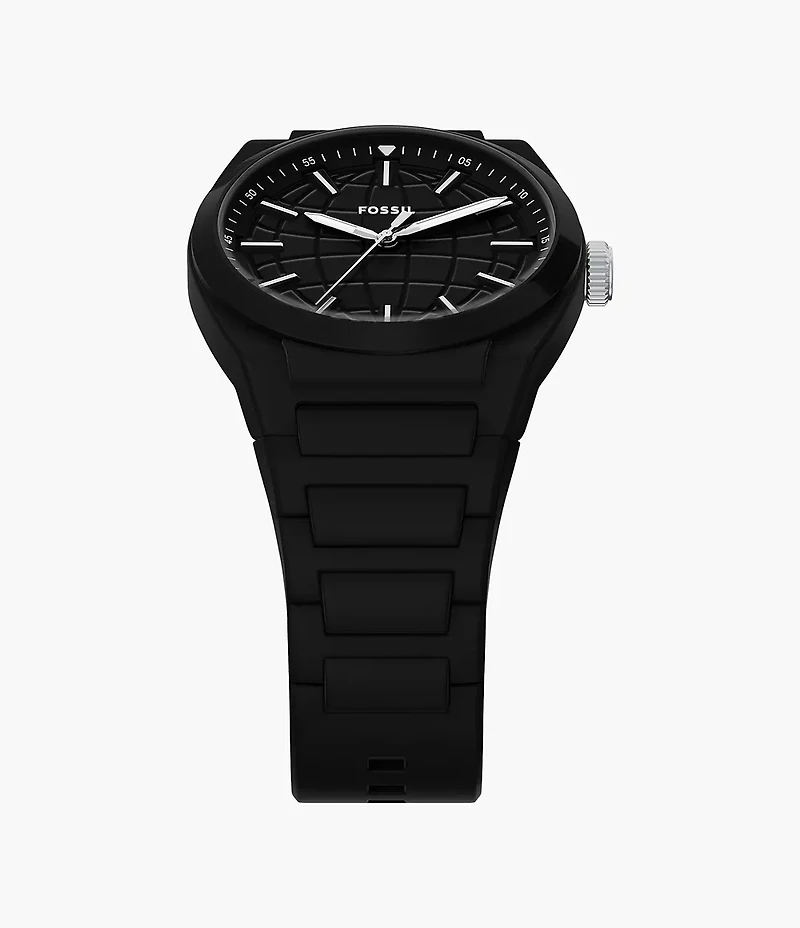 Everett Three-Hand Black Silicone Watch